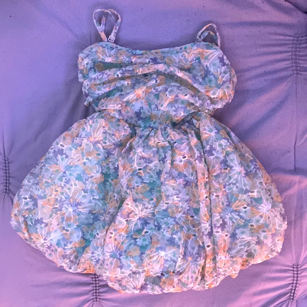 Green Floral Puffy Baby Doll Dress